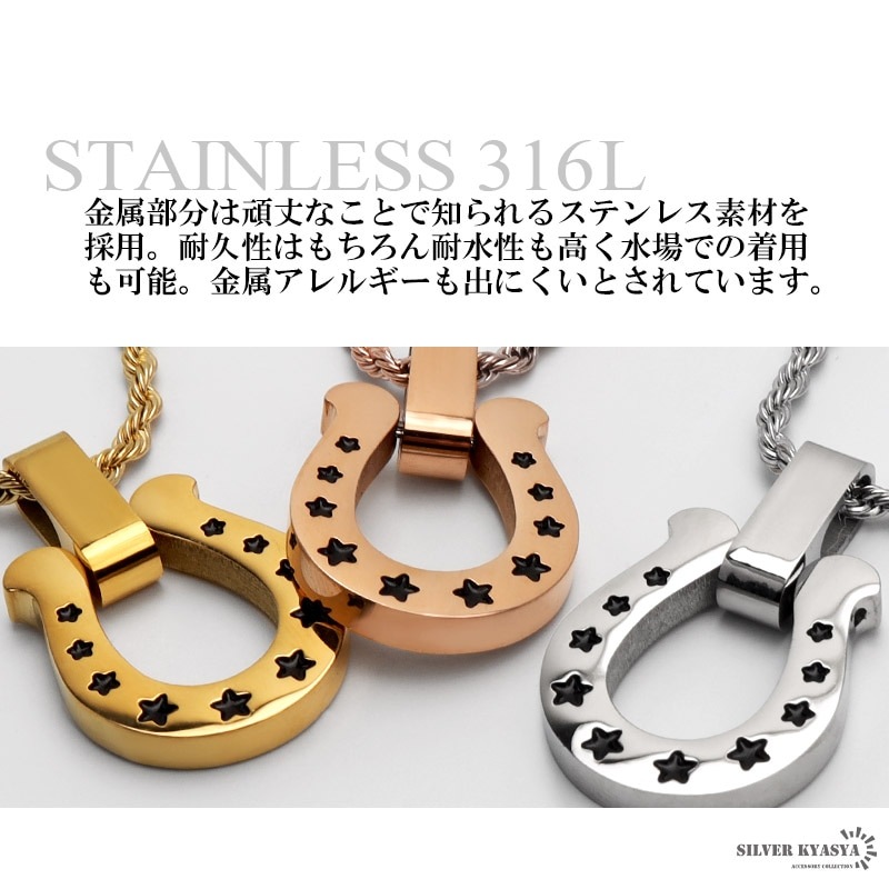 ステンレス馬蹄ネックレス ブラックスター [n626] | ネックレス
