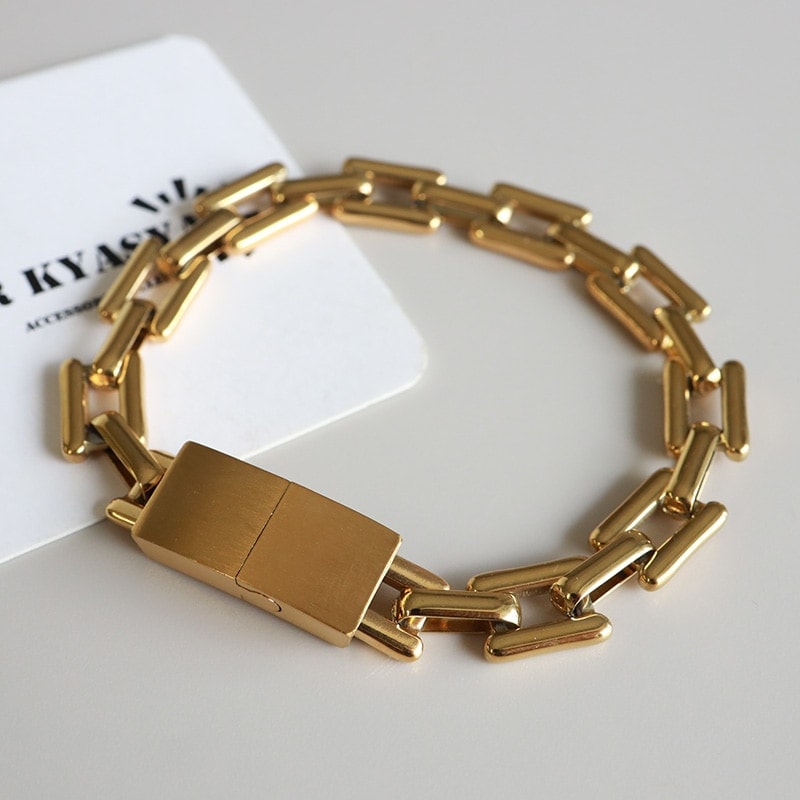 ステンレス チェーンブレスレット プレート [b742-gold