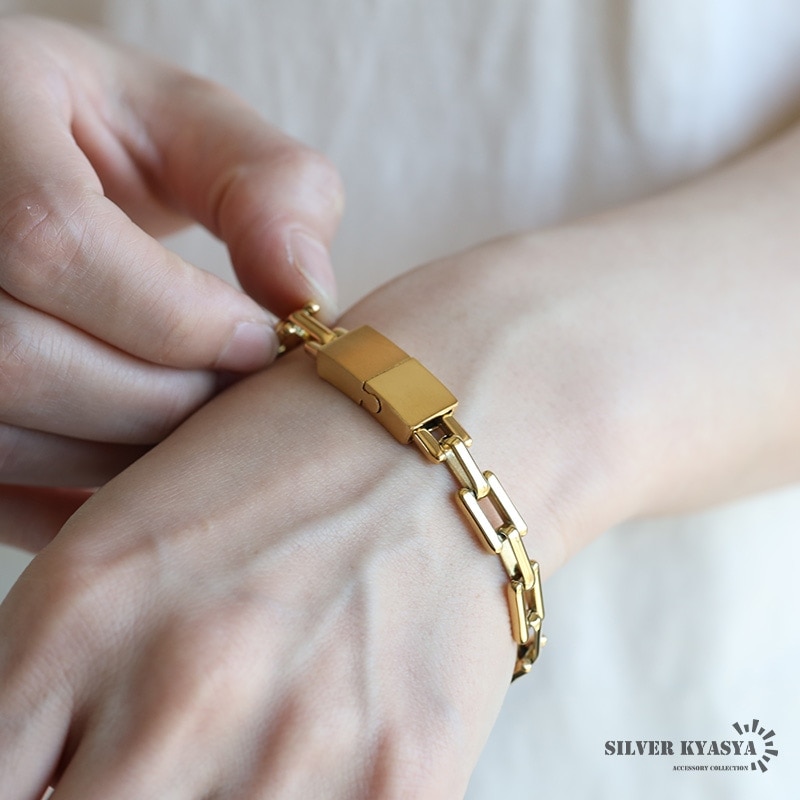 ステンレス チェーンブレスレット プレート [b742-gold