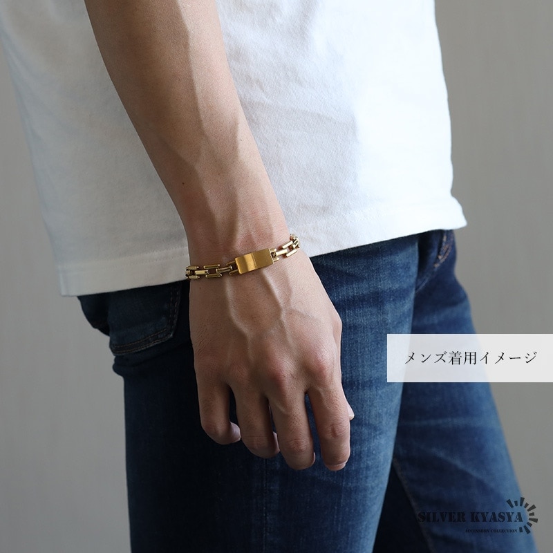 ステンレス チェーンブレスレット プレート [b742-gold
