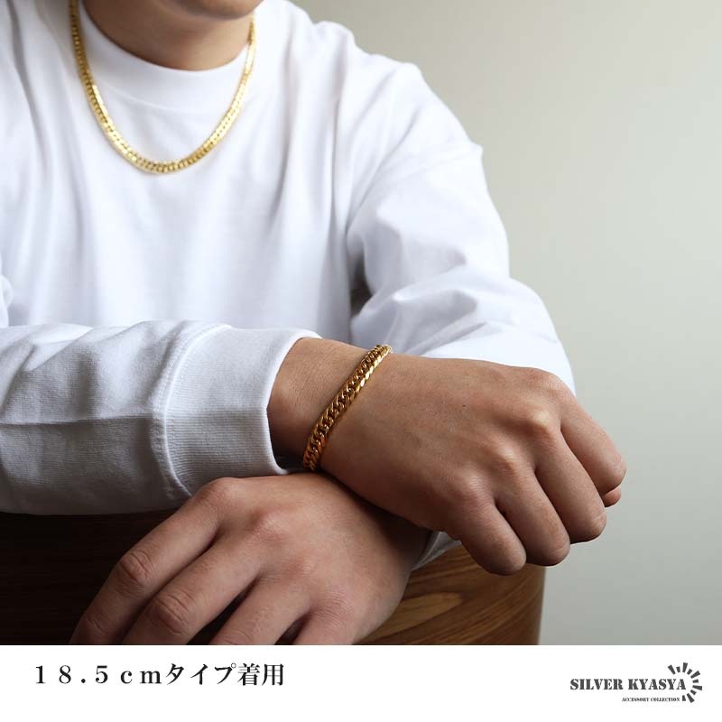 ステンレス 定番のダブル喜平ブレスレット ゴールドタイプ 幅7mm 2