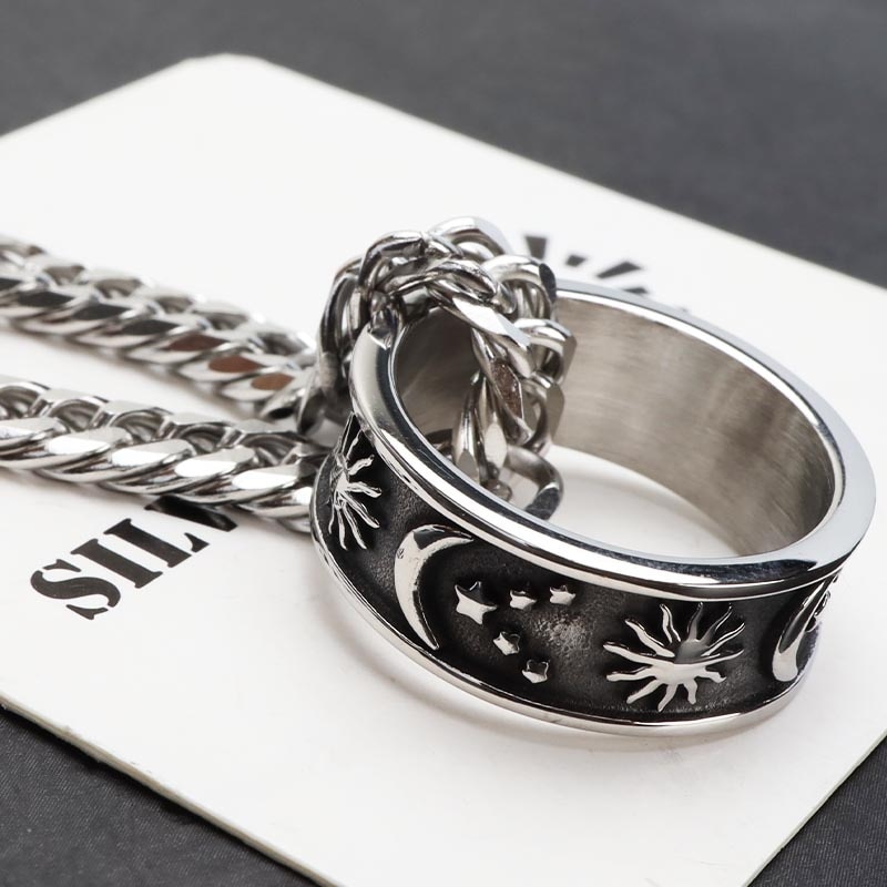 ステンレス 朝と夜のリング ネックレス [nc070-r452-gray-n348-6mm