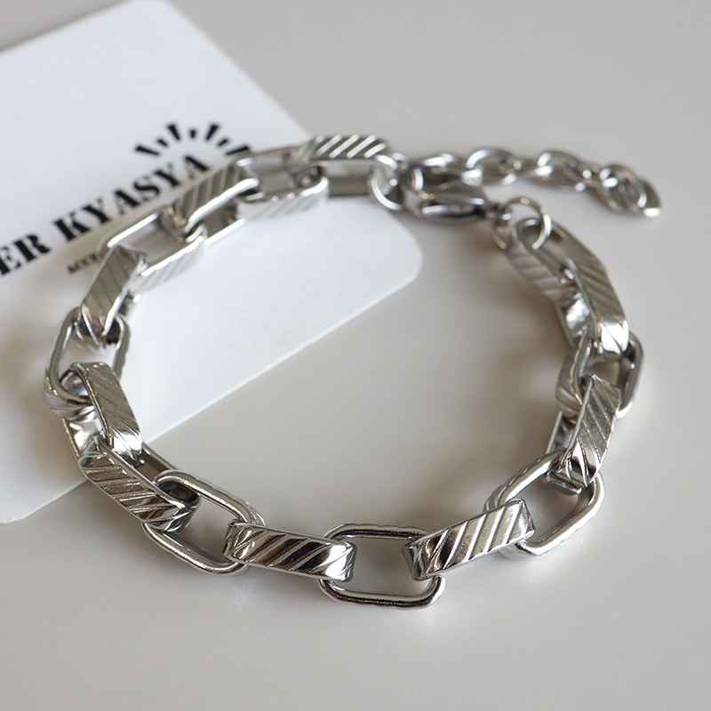 ステンレス チェーンブレスレット コイン風 [b743-silver 