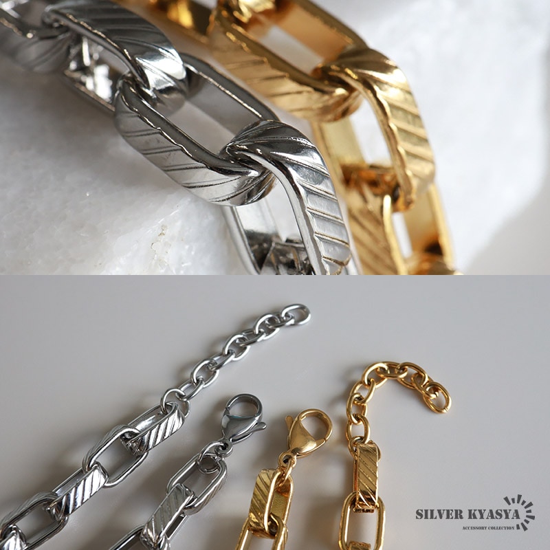ステンレス チェーンブレスレット コイン風 [b743-silver 
