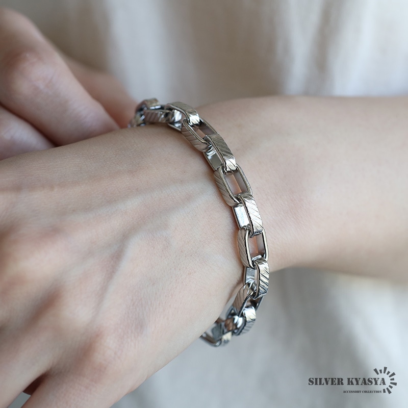 ステンレス チェーンブレスレット コイン風 [b743-silver