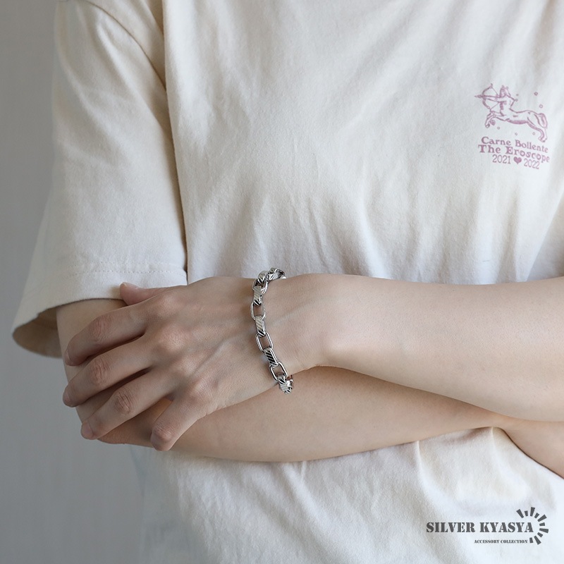 ステンレス チェーンブレスレット コイン風 [b743-silver 