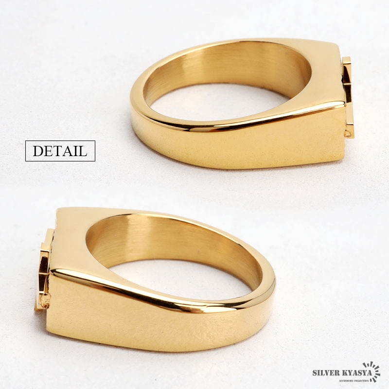 ステンレス クロス 印台リング [r587-gold] | リング,ステンレス