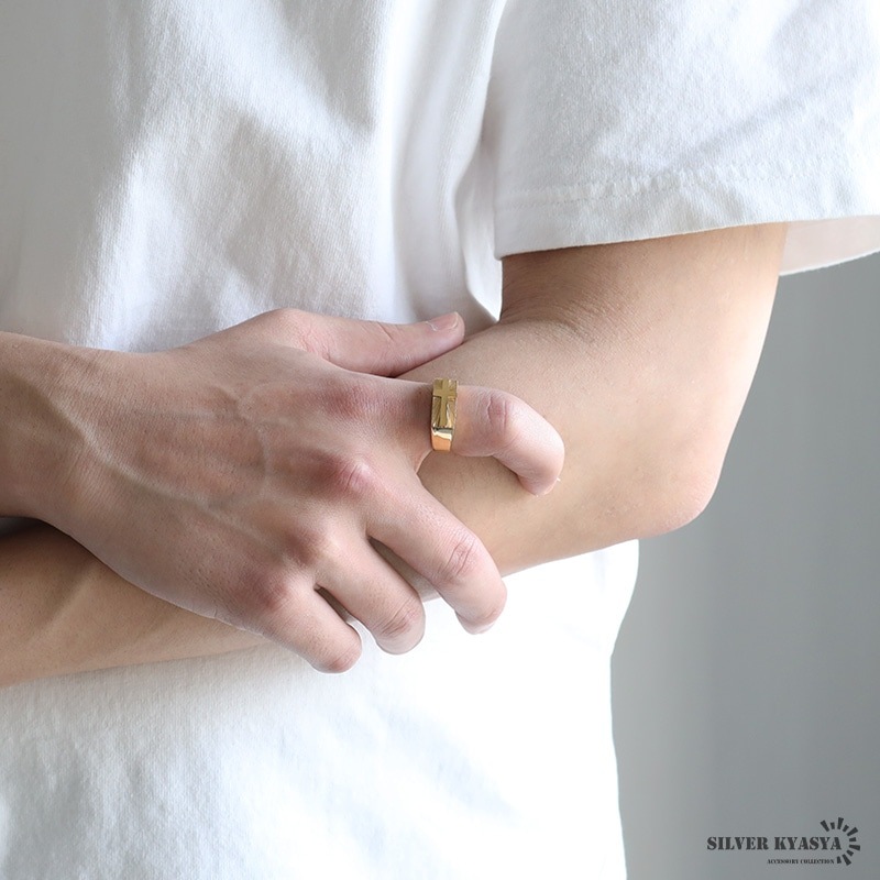 ステンレス クロス 印台リング [r587-gold] | リング,ステンレス