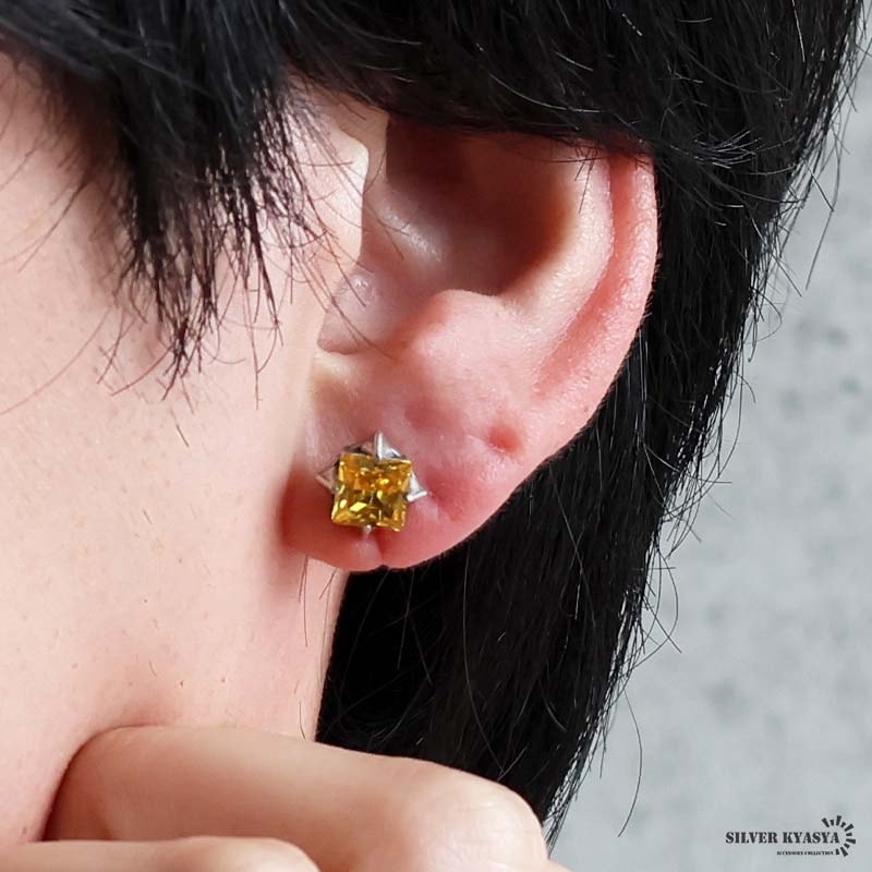ROCA WEARイエロー ストーン スタッドピアス シルバー925 イエローストーンピアス 片耳用 1点 [es518] | ピアス