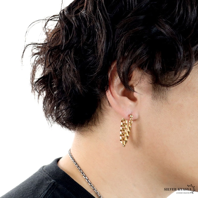 ステンレス 喜平チェーンピアス [e177-gold] | スタイルで探す