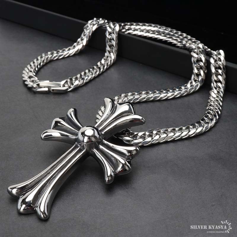 17★遺品整理★ネックレス★カフス★ブローチなど ステンレス 大ぶり クロスネックレス [nc073-n819-n348-7mm