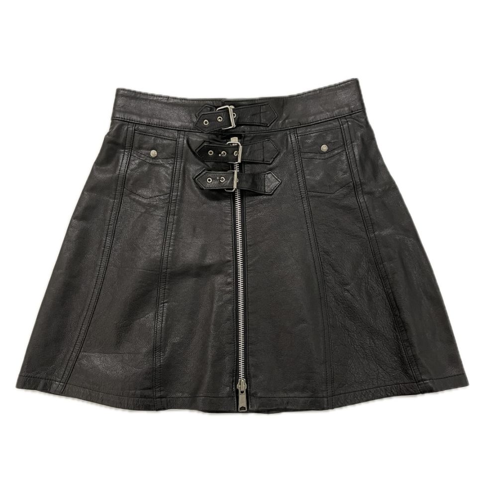 “ADJUSTER ZIP LEATHER SKIRT“