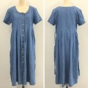 アメリカ古着 デニムワンピース 半袖ドレス 送料無料 レディース 10/デニムブルー 前開き ガウン コート カジュアル カントリー調 オールドアメリカ 輸入品 古着御|レディース|アメリカ古着