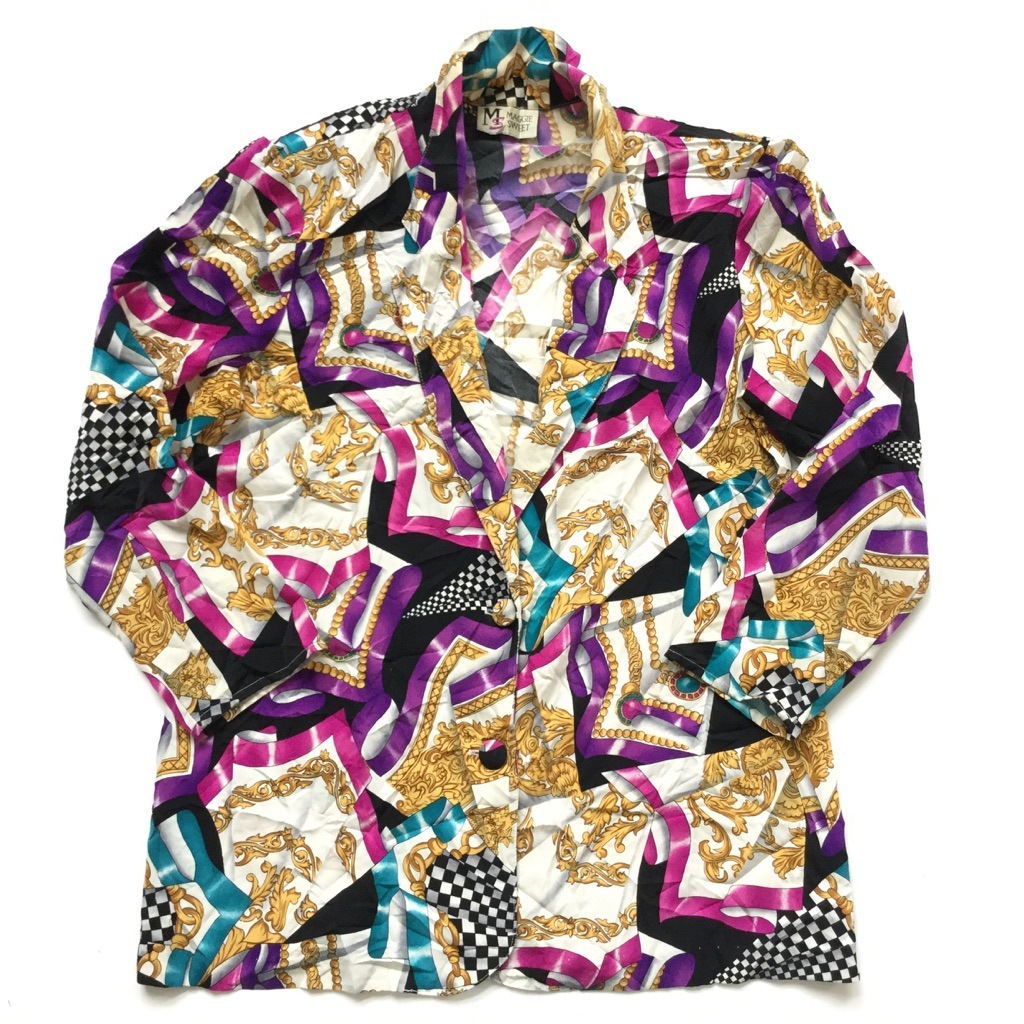 海外古着 スカーフ柄 フルジップ ポリジャケット 派手 ライトアウター SPECIAL ITEM* USA VINTAGE LAUREN BROOKE SCARF PATTERNED