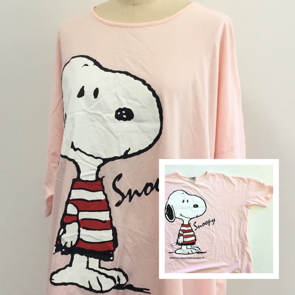 Peanuts ピーナッツ Snoopy スヌーピー 半袖ワンピース ビッグtシャツ レディース フリー 薄ピンク ルームウェア チュニック リラックス ドレス 古着卸 送料無料 国内古着 ー品切れー Spec Co Ltd