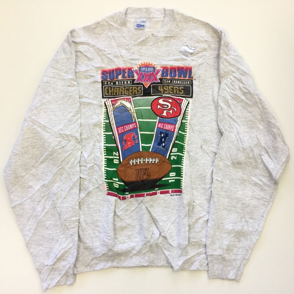 SALEM SPORTSWEAR ������ॹ�ݡ��ĥ����� �������å� �ȥ졼�ʡ� NFL SUPERBOWL MADE IN U.S.A. ����̵�� XL/���ߤꥰ�졼 �����ѡ��ܡ��� �ǥåɥ��ȥå� ̤������ ͢���� ���ᥫ�� ����� ���� �����å� �礭�� �ӥå� �����С�