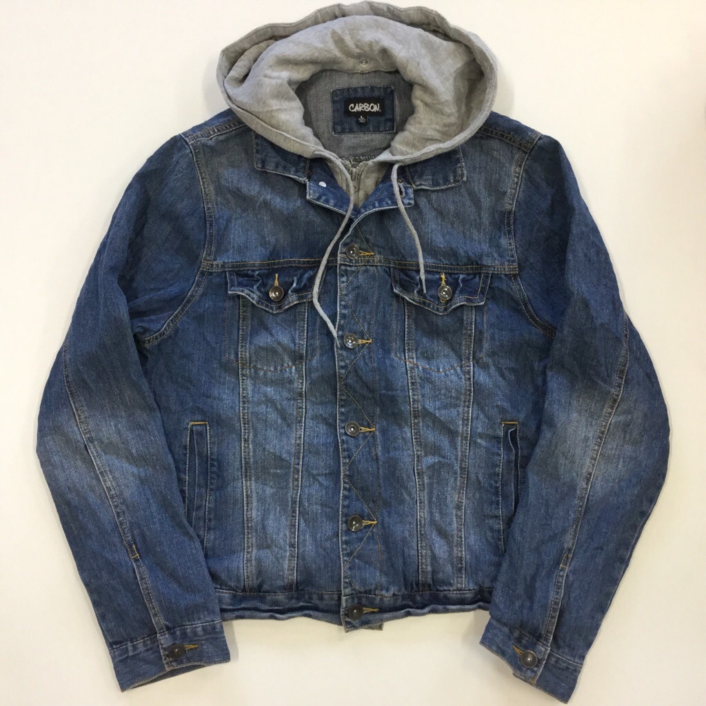 アメリカ古着 デニムジャケット Gジャン フード付 送料無料 L デニムブルー Usa アメカジ シンプル ジージャン 4ポケ 重ね着風 ワーク 輸入品 古着卸 業販 ー品切れー Spec Co Ltd