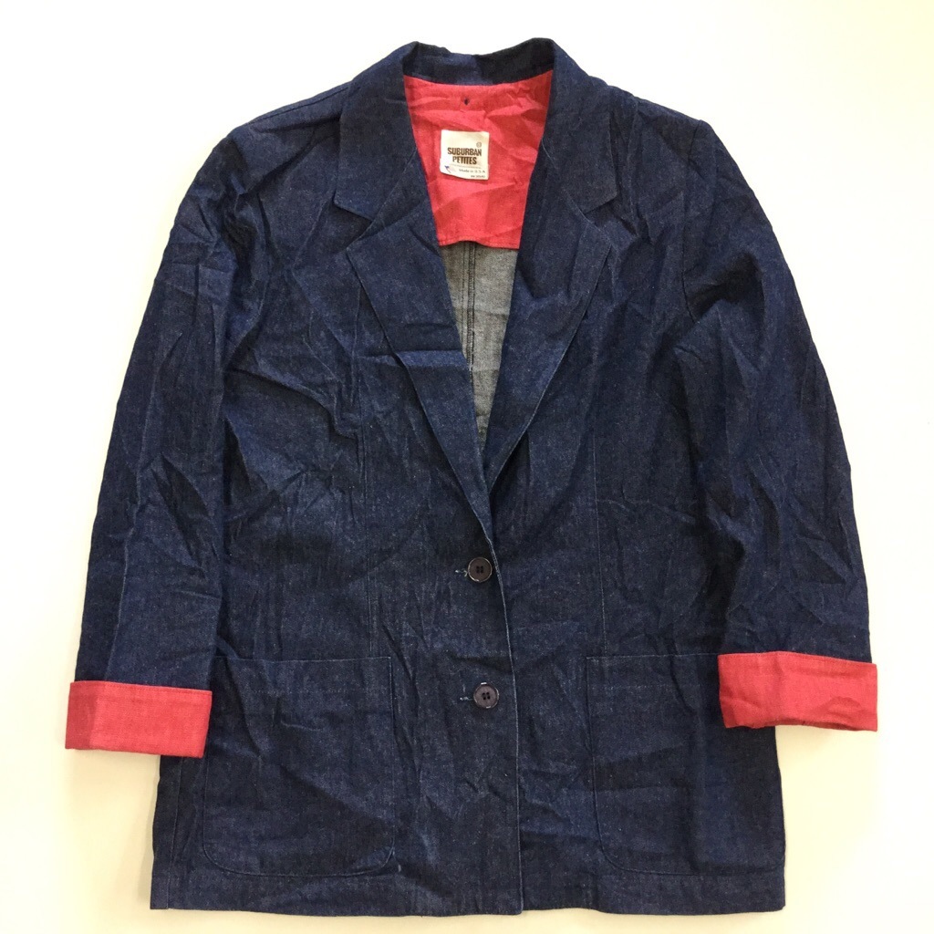 SUBURBAN PETITES ����ꥫ���� ��ǥ����� �ǥ˥ॸ�㥱�å� �ơ��顼�ɥ��㥱�å� ����̵�� L����/�֥롼 ��ĥܥ��� MADE IN USA Ȭʬµ ����� ͢����