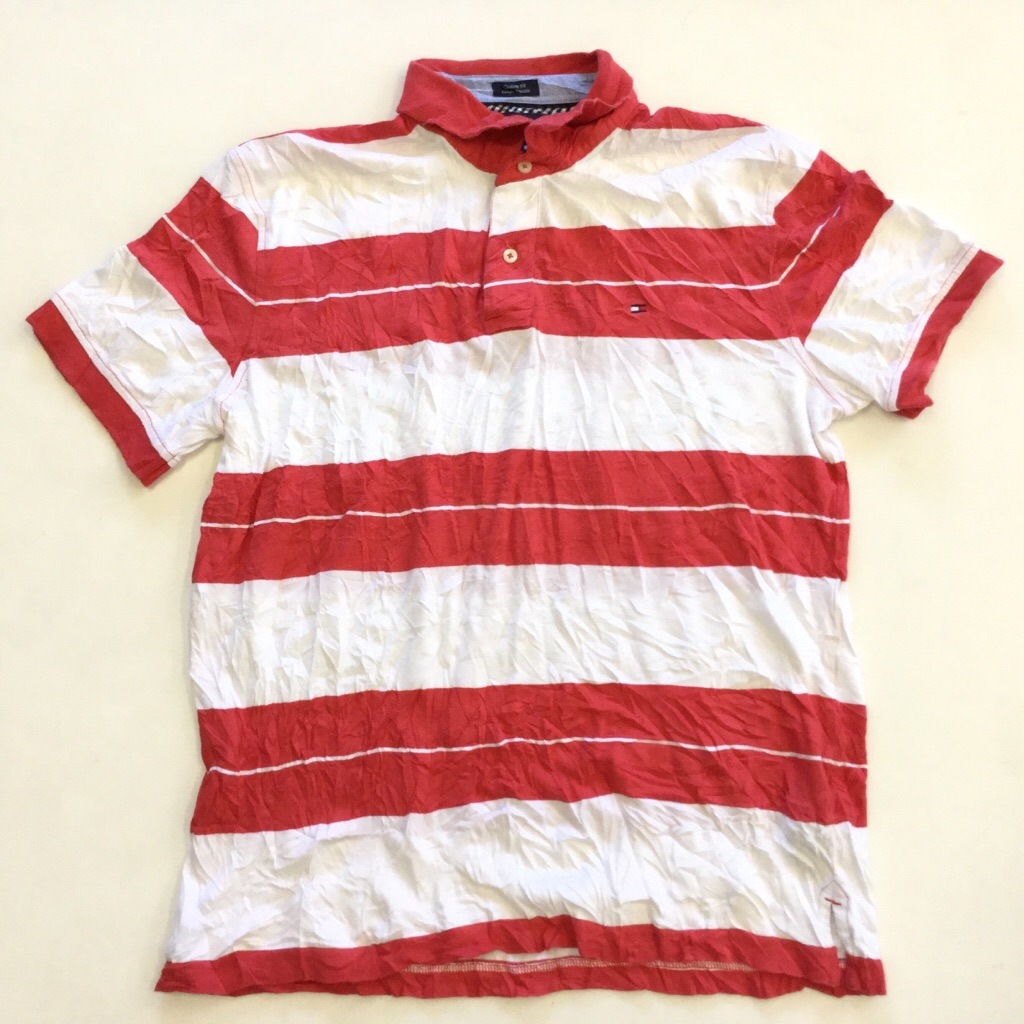 Tommy Hilfiger トミーヒルフィガー アメリカ直輸入 半袖ポロシャツ メンズ L 赤x白 ボーダー Custom Fit 送料無料 ブランド ゴルフ スポーツ アメカジ Usa 古着卸 業販 カスタムフィット ー品切れー Spec Co Ltd