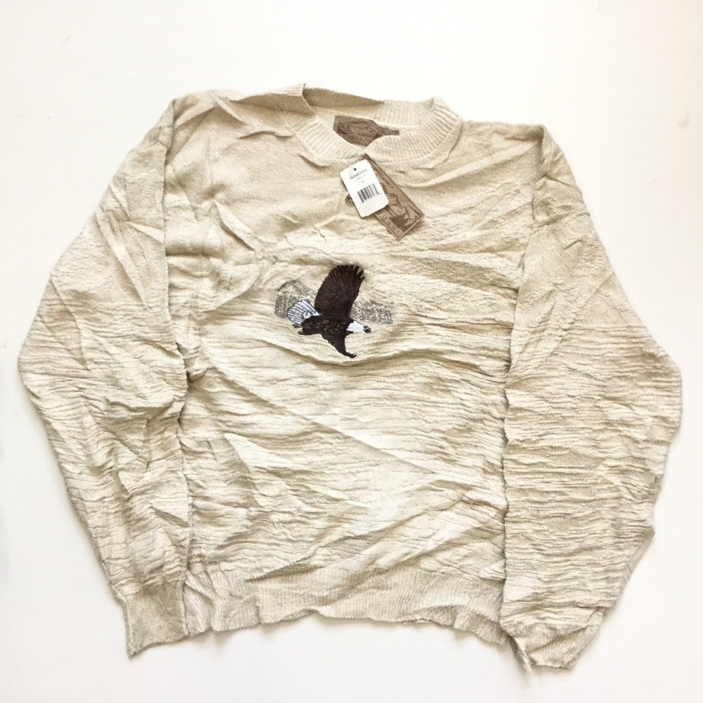 Shenandoah 未使用品 コットンニットセーター アメリカ直輸入 ヘンリーネックセーター 送料無料 メンズ L ベージュ タカ ワシ イーグル トラッド カジュアル アウトドア 山 Made In Usa アメカジ 古着卸 業販 ー品切れー Spec Co Ltd
