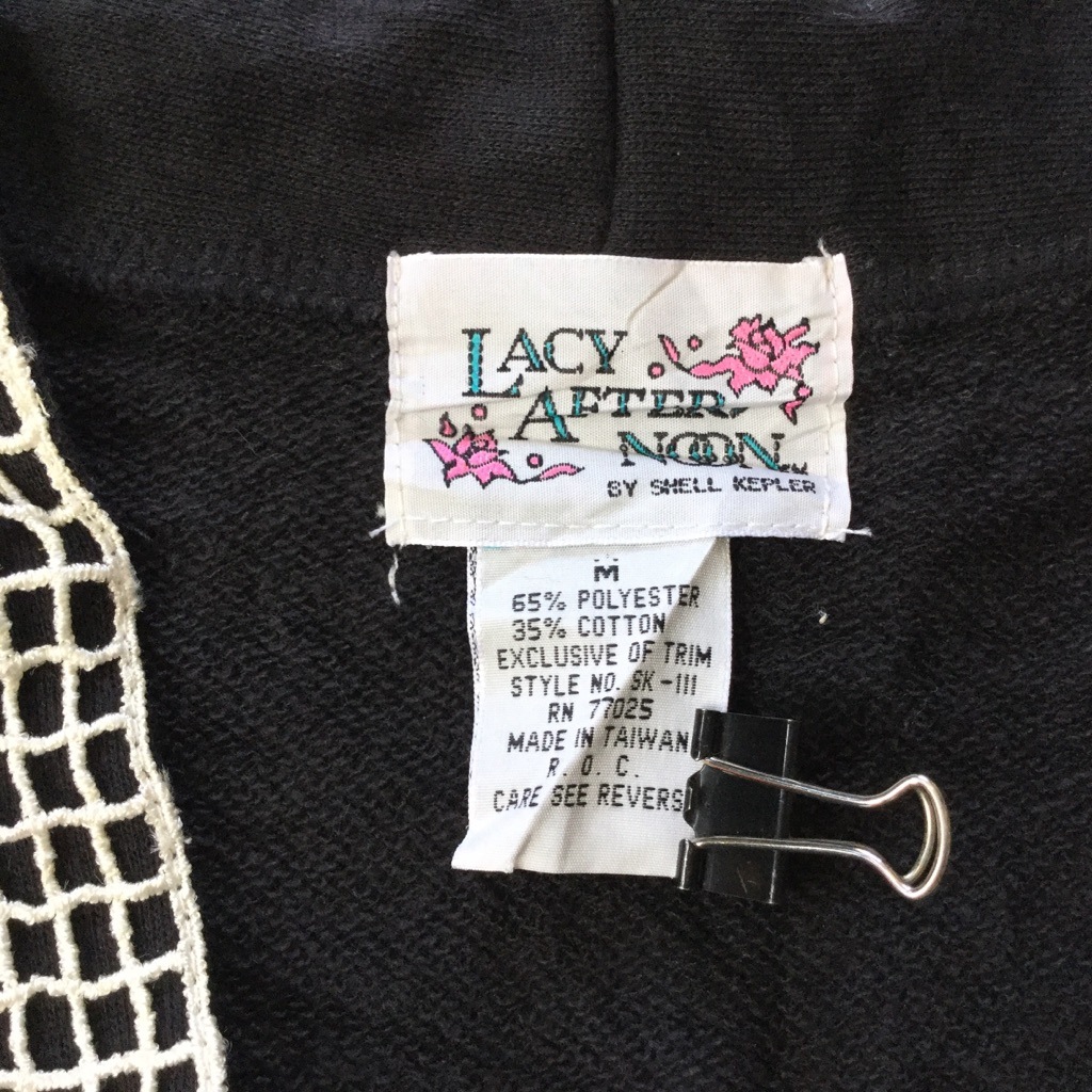 Lacy After Noon アメリカ古着 スウェットガウン コート カーディガン 送料無料 レディース M 黒 ブラック 花 コサージュ ビーズ バラ レース Usa 古着御 業販 輸入品 ー品切れー Spec Co Ltd