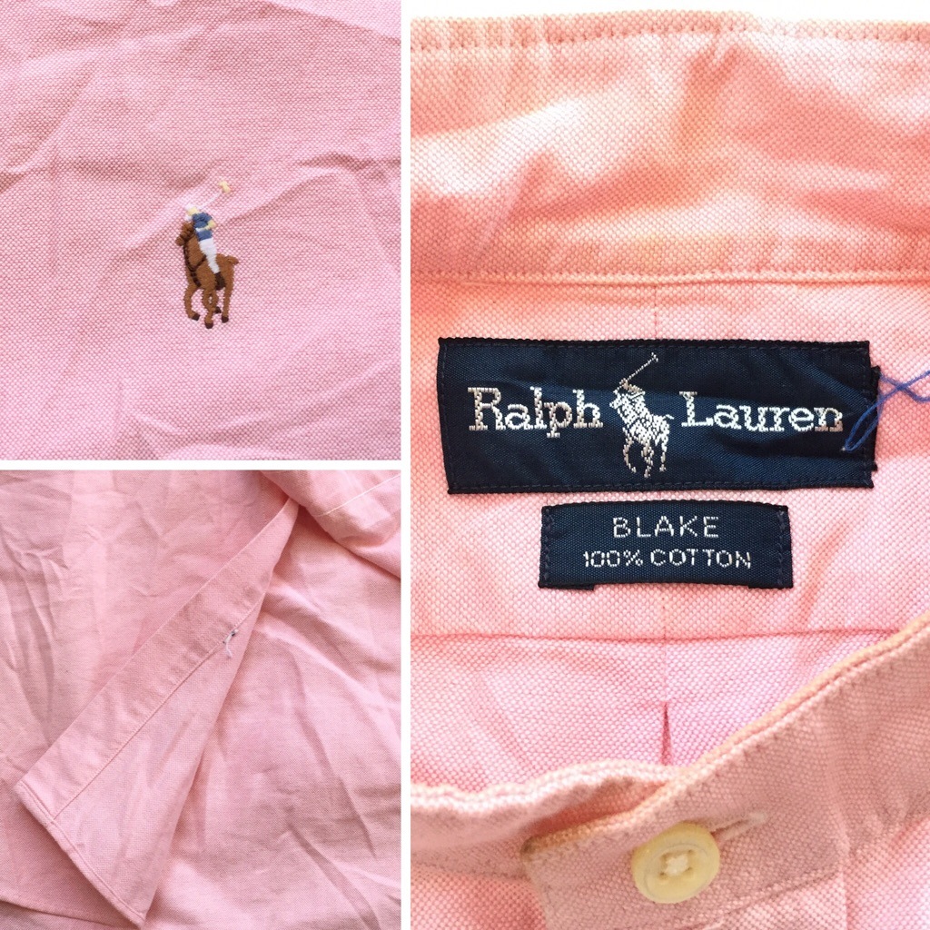 Ralph Lauren ラルフローレン リメイクシャツ 七分袖シャツ オックスフォード ボタンダウン 送料無料 メンズ Xl程度 ピンク Blake ブランド アメカジ トラッド ポニー 刺繍 古着卸 業販 大きい ビッグ オーバー スタンドカラー バンドカラー シャツワンピ Usa ー