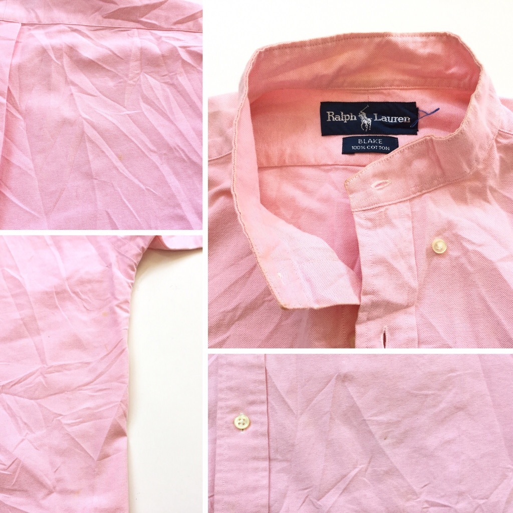 Ralph Lauren ラルフローレン リメイクシャツ 七分袖シャツ オックスフォード ボタンダウン 送料無料 メンズ Xl程度 ピンク Blake ブランド アメカジ トラッド ポニー 刺繍 古着卸 業販 大きい ビッグ オーバー スタンドカラー バンドカラー シャツワンピ Usa ー