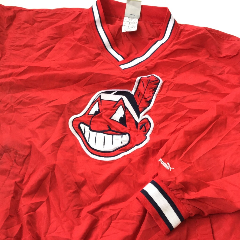 Indiana インディアンス クリーブランド ナイロンジャケット Puma 送料無料 メンズ L 赤 レッド アメリカ輸入 Usa アメカジ Mlb 大リーグ ベースボール メジャーリーグ 野球 プーマ 古着卸 業販 ー品切れー Spec Co Ltd