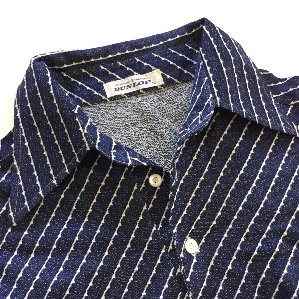 Dunlop ダンロップ 半袖ポロシャツ 国内古着 送料無料 メンズ L 紺x白 ストライプ レトロ柄 ゴルフ スポーツ カジュアル タイヤ Golf 古着卸 業販 国内古着 メンズ トップス ポロシャツ Spec Co Ltd