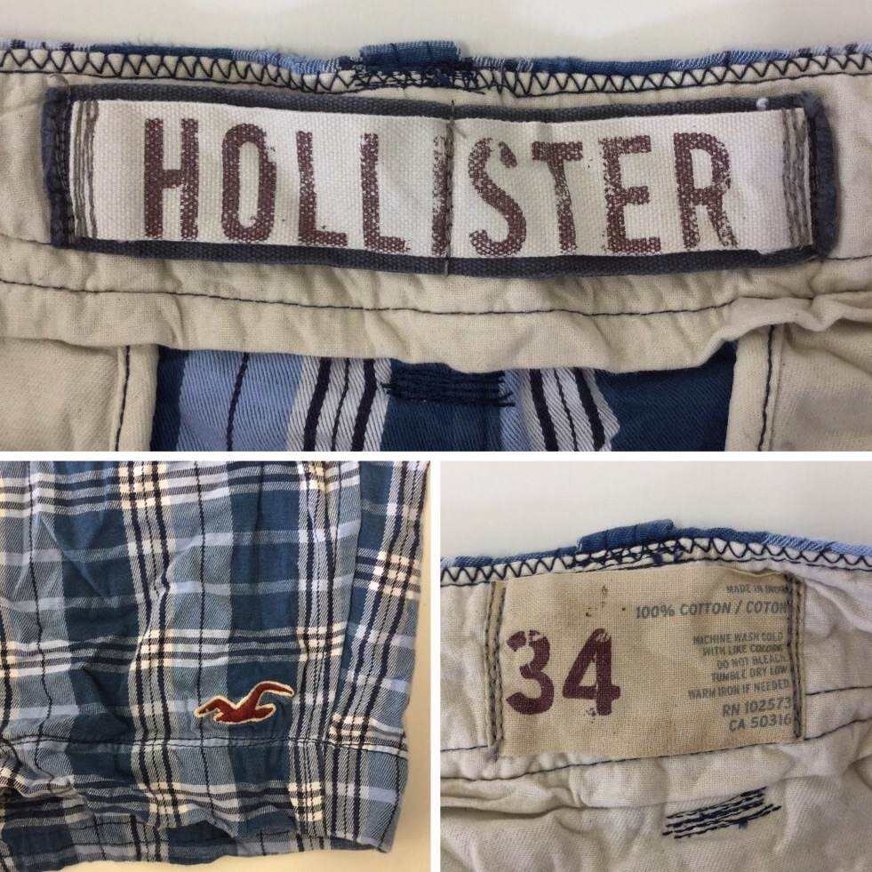 HOLLISTER �ۥꥹ���� ����ꥫ͢�� ���硼�� ����̵�� W34/�֥롼 �����å��� û�ѥ� �ϡ��եѥ�� ���ᥫ�� USA �֥��� ���硼�ȥѥ��