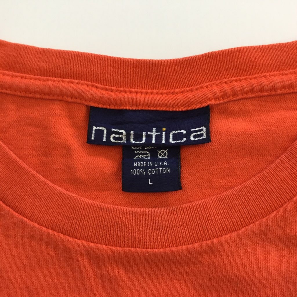 NAUTICA �Ρ��ƥ��� MADE-IN-USA ȾµT����� ���� L/����� ����̵�� ����ꥫ͢�� ����ץ� �١����å� ���ᥫ�� �֥��� 90's