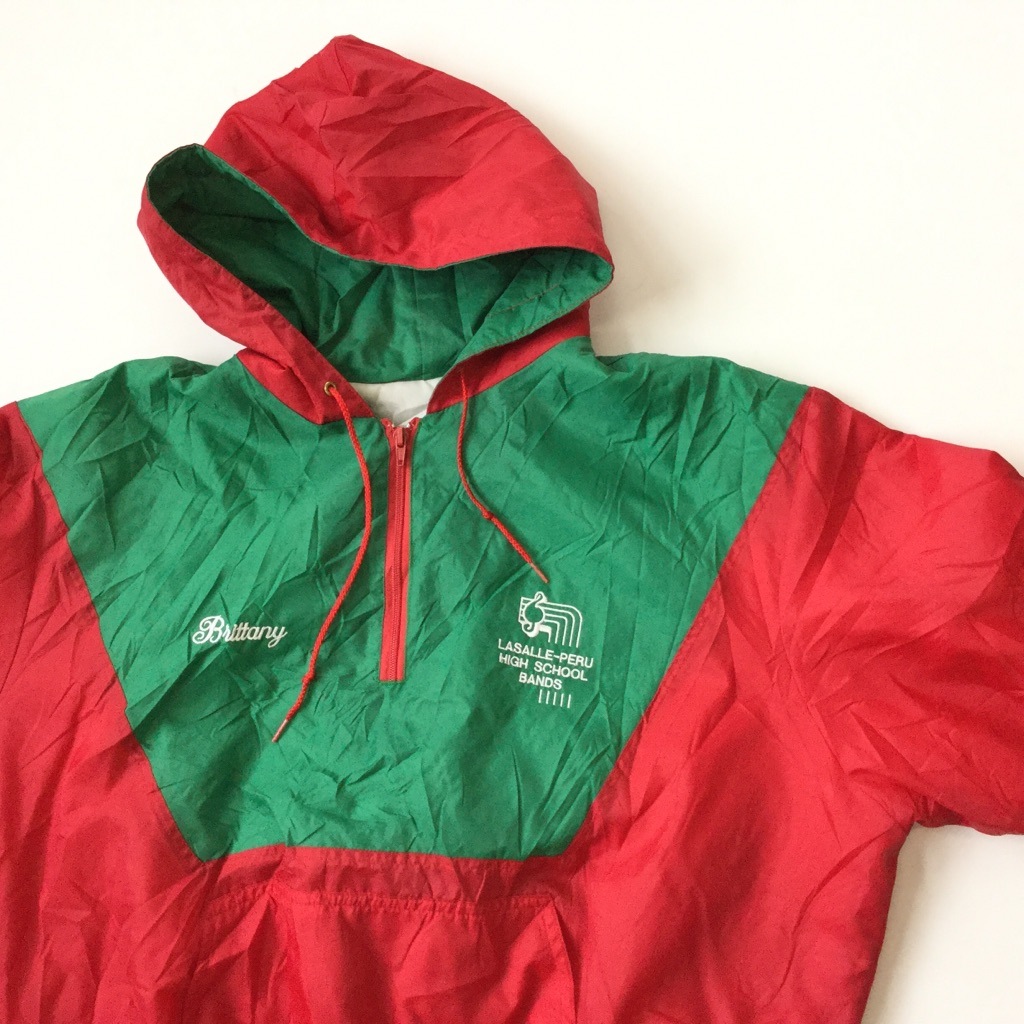 Fordham ナイロンジャケット ハーフジップパーカー キルティングライナー 送料無料 メンズ L 赤x緑 アメリカ直輸入 Usa アメカジ 中綿ジャンパー 古着卸 業販 Lasalle Peru High School Bands アメリカ古着 メンズ トップス ジャケット 薄手 Spec Co Ltd