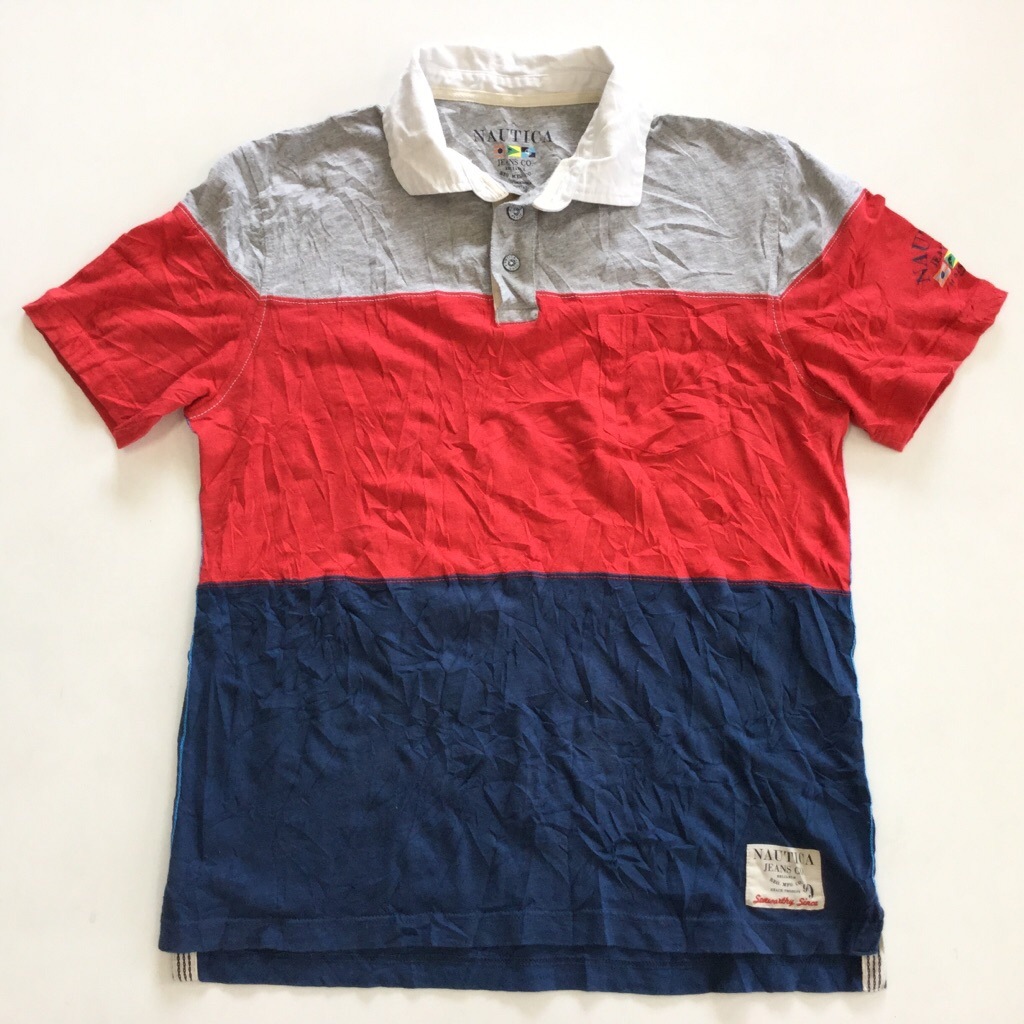 Nautica Jeans Co ノーティカ ジーンズ 半袖ポロシャツ メンズ L 紺x赤xグレー 送料無料 ラガーシャツ アメリカ輸入 アメカジ スポーツ Usa ブランド 古着卸 業販 ー品切れー Spec Co Ltd