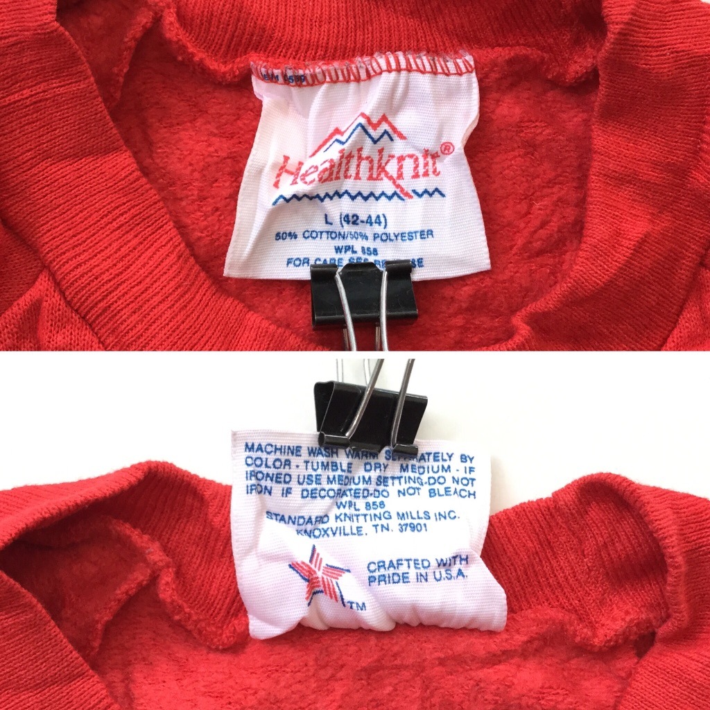 ビンテージ ペンギンスウェット トレーナー アメリカ直輸入 メンズ L 赤 レッド ラグラン Healthknit ヘルスニット Made In Usa ヴィンテージ 長リブ ラグランスリーブ 送料無料 スポーツ 古着卸 業販 スエット 雪 スノー レディース アメリカ古着 メンズ トップス