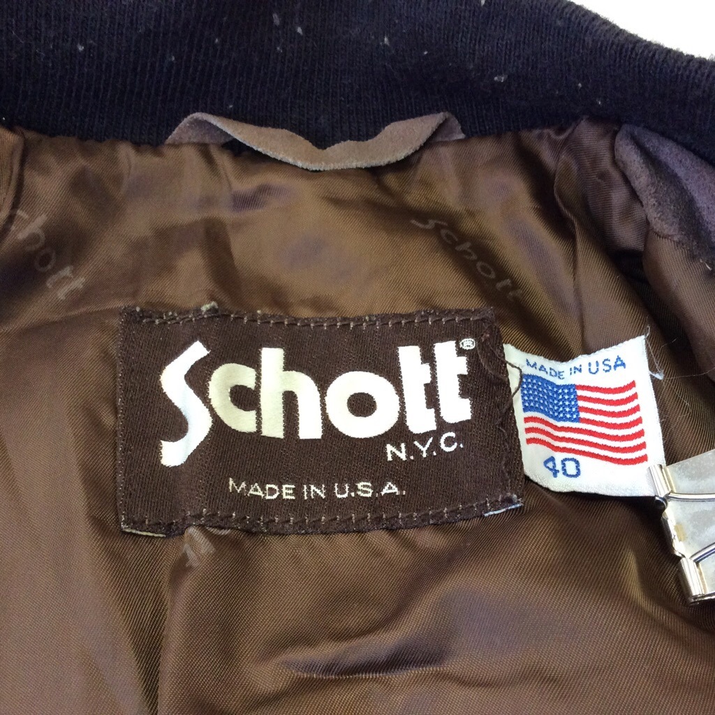 Schott å 쥶㥱å åѡ㥱å ܳ ̵ 40/M/㡦֥饦 ꥫ͢ MADE IN USA ᥫ ֥ Х  MA-1 ץ  岷 