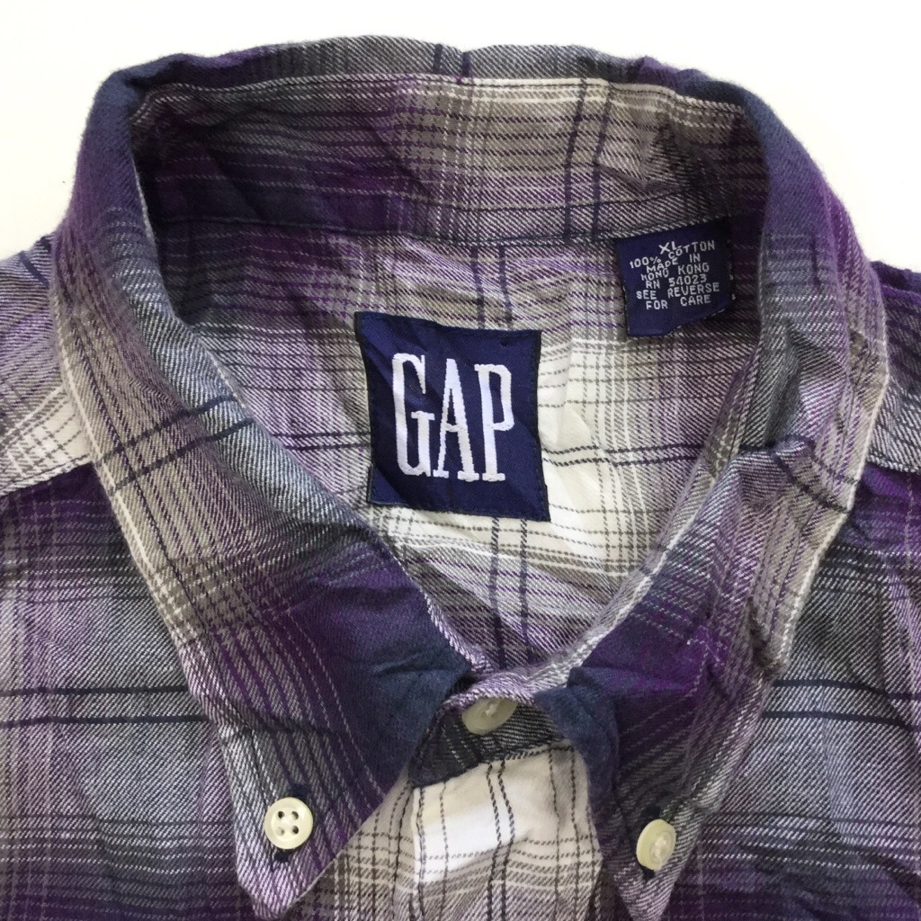 90's GAP ギャップ 長袖シャツ チェックシャツ 送料無料 XL/白・紫 90's GAP ギャップ 長袖シャツ チェックシャツ 送料無料 XL/白・紫