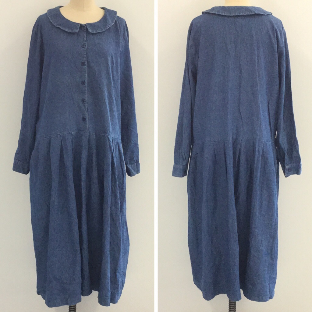 Deva アメリカ古着 デニムワンピース 長袖ドレス レディース M デニムブルー フレアスカート プルオーバー カントリー調 オールドアメリカ Made In Usa 輸入品 古着御 送料無料 ー品切れー Spec Co Ltd