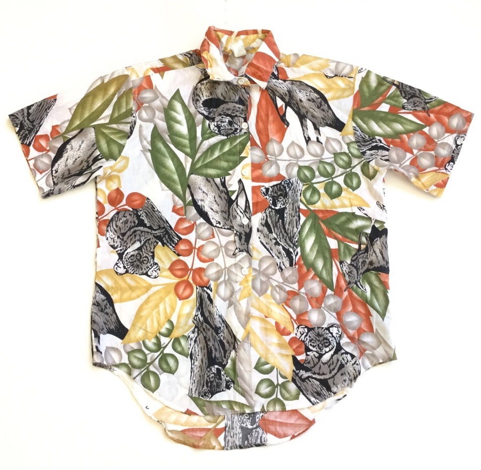Miss B 半袖ブラウス コットンシャツ アメリカ直輸入 柄シャツ レディース S 白地x多色 コアラ カンガルー ワラビー 動物 南国 リゾート アニマル カジュアル Made In Usa アメカジ ポップ 古着御 業販 アメリカ古着 レディース トップス Spec Co Ltd