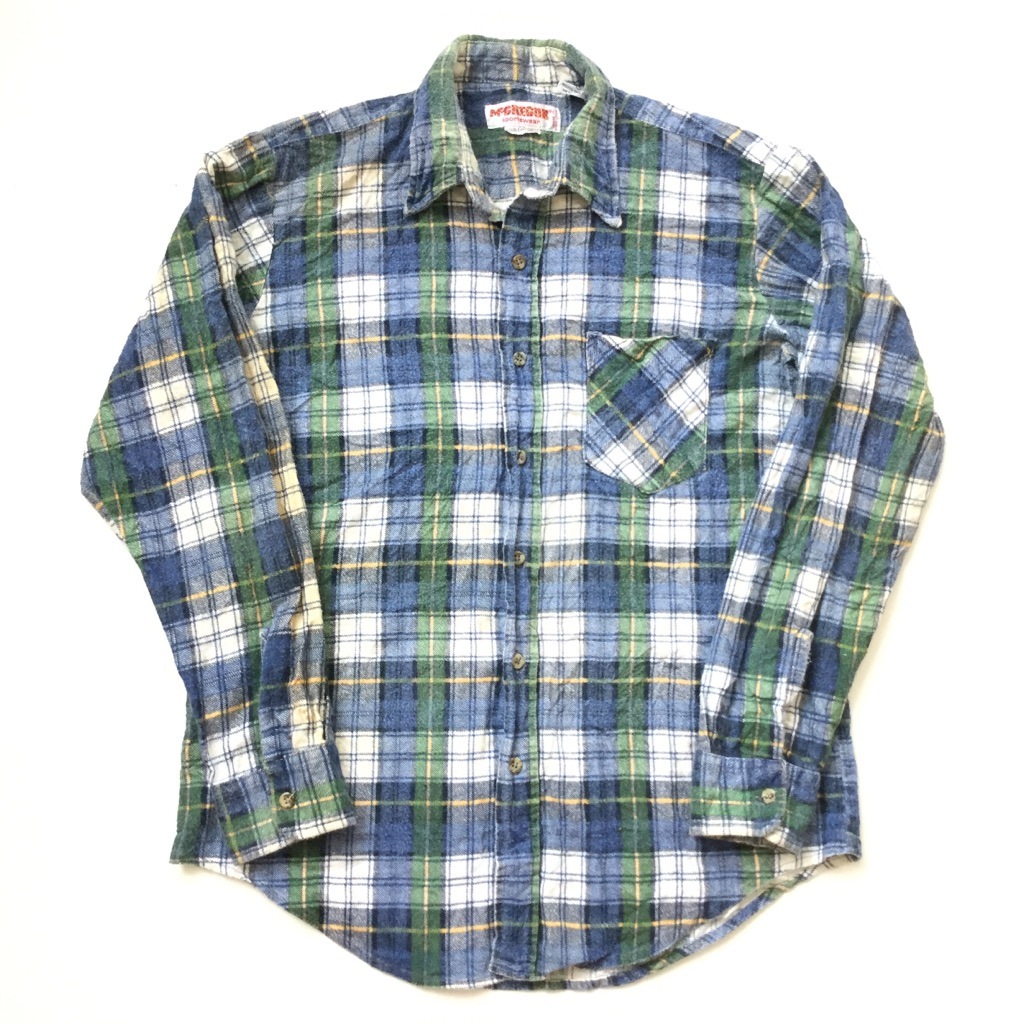 Mcgregor Sportswear マクレガー アメリカ直輸入 ライトネルシャツ フランネルシャツ 送料無料 メンズ M 青x緑x白x黄 チェック柄 プリントネル アメカジ ファーマーズ ワーク ブランド 定番 古着卸 業販 アメリカ古着 メンズ トップス ネルシャツ Spec Co Ltd