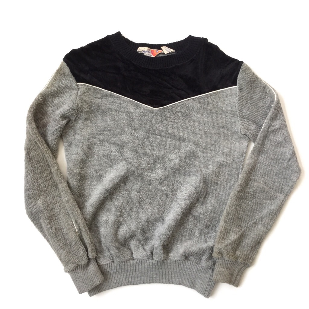 Vancort ベロアxパイル スウェット アメリカ古着 送料無料 メンズ M 黒xグレー ベルベット パイピング 無地 アメカジ Usa 別珍 ループ 古着卸 輸入品 タオル地 アメリカ古着 メンズ トップス スウェット Spec Co Ltd