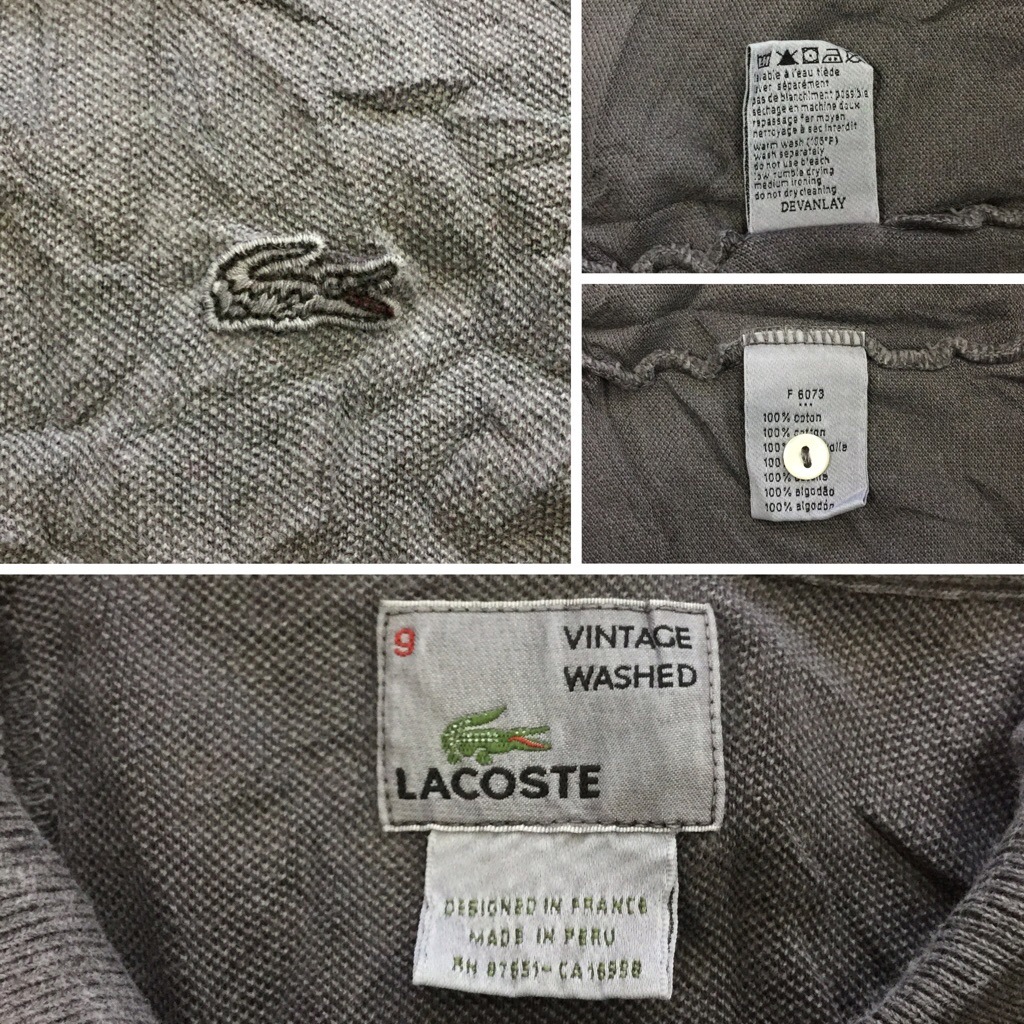 LACOSTE �饳���� Ⱦµ�ݥ������ ����̵�� XL 9/���졼 VINTAGE WASHED �ӥ�ơ������ ����ꥫľ͢�� ���ݥ���� �֥��� ���λ� �١����å� �ץ졼�� USA���� �礭�� �ӥå� �����С�