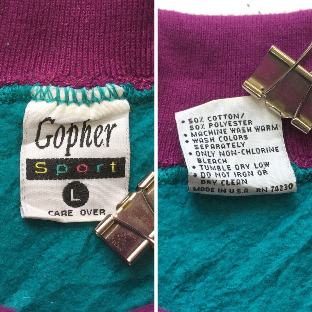 Gopher Sport ��ǥ����� ���դ��������å� �ϡ��ȥȥ졼�ʡ� ����̵�� L/������ɥ��꡼�� �� ������ �̤������ ��ܥ� �����å� MADE IN U.S.A. ���岷 ͢����