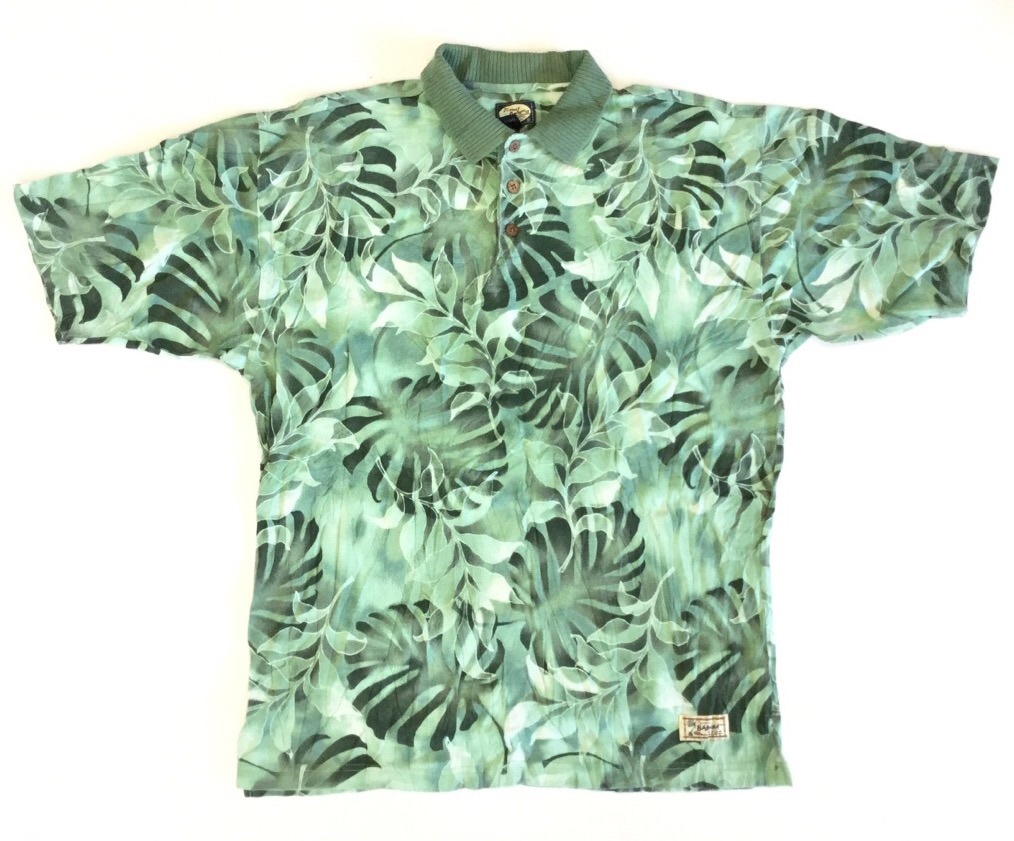 Tommy Bahama トミーバハナ 半袖ポロシャツ メンズ L 緑系xボタニカル リゾート 南国 総柄 アメリカ直輸入 ブランド ゴルフ スポーツ アメカジ Usa 鹿の子 送料無料 古着卸 業販 ー品切れー Spec Co Ltd