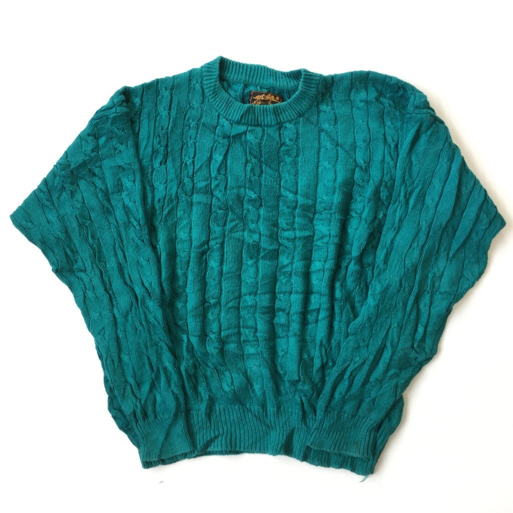 Eddie Bauer エディバウアー クルーネックセーター コットンニット 送料無料 メンズ M 緑 グリーン 無地 プレーン ケーブル編み リブ編み アウトドア 山 スポーツ アメカジ アメリカ直輸入 Usa 古着卸 業販 ー品切れー Spec Co Ltd