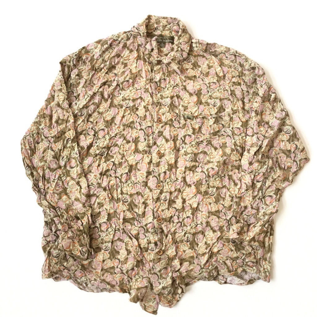 Guess By Georges Marciano ゲス アメリカ直輸入 長袖シャツ 柄シャツ 送料無料 メンズ Xl ピンクxオリーブ 花柄 アメカジ 総柄 古着卸 業販 大きい ビッグ オーバー ー品切れー Spec Co Ltd