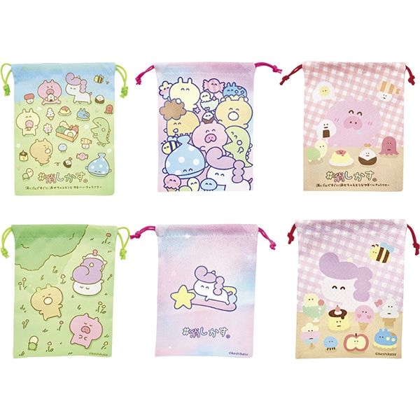 46532 ♯消しかす。巾着(12入) 26SS-P151 小物やお菓子を入れるのにぴったりのサイズ ゆるいキャラクター「#消しかす。」のかわいい巾着袋