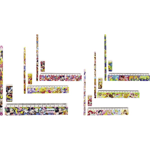 94389 ディズニー３点文具セット(25入) 26SS-P147 1袋に鉛筆1本、定規、消しゴムが入っています ディズニーキャラクターのかわいい3点文具セット