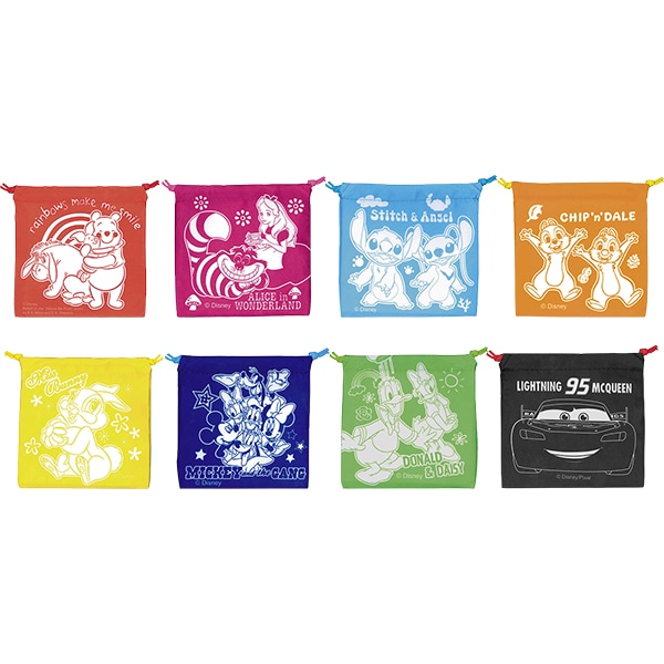 94144 ディズニーおしゃれ巾着袋(24入) 26SS-P148 ディズニーキャラが白抜きプリント 実用性の高い15cm角の巾着
