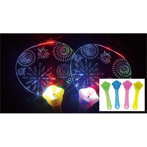 44644 光るうちわ花火(12入) 26SS-P140  光が屈折して花火柄が光って見えます 光物の定番アイテム、光るうちわ