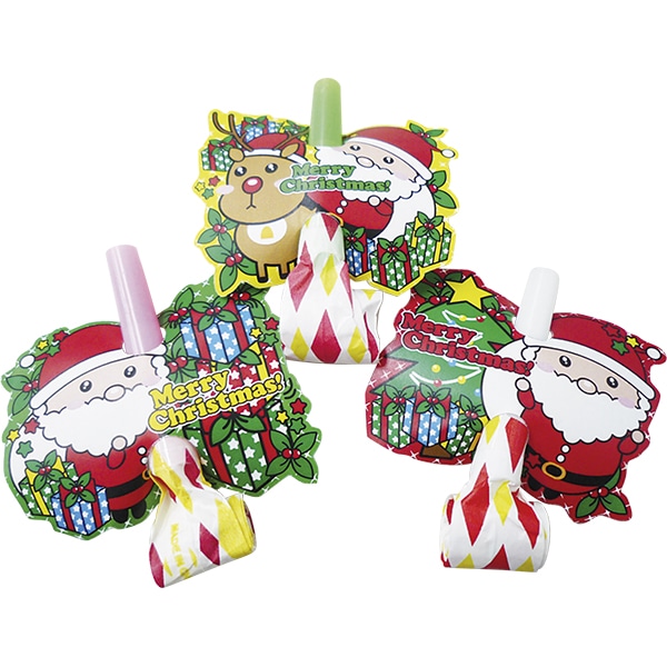 スノーキッズミニまきとり(50入) 吹くと「ピー」と音が鳴るクリスマスデザインのミニまきとり（吹き戻し）です かわいいクリスマス絵柄の面付巻鳥です 91503 P124 25AW